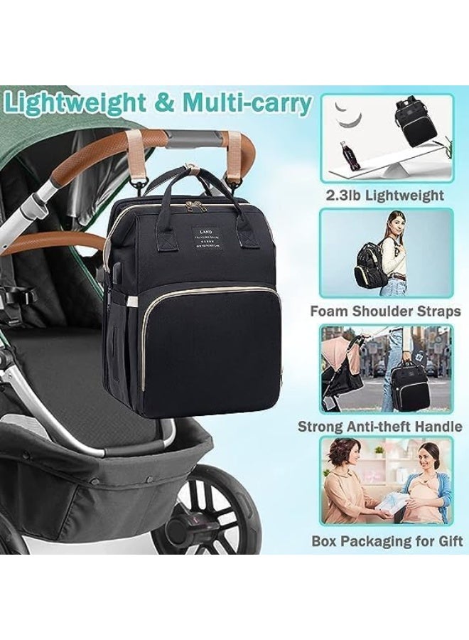 لاند Land Unisex Baby 4-in-1 Diaper Bag Backpack for Babies — Premium Multifunctional Changing Backpack with Built-in USB Charging Port, Portable Changing Station & Toy Bar, Large Organized Compartments, Anti-theft Back Pocket, Water-resistant Fabric, Comfortable Padded Straps — Travel-Ready Baby Bag for Moms & Dads in Saudi Arabia | Black | Ideal for Newborns, Toddlers, Flight & Car Trips, Hospital Visits, Daily Walks, Nursery, Overnight Stays, Gift for New Parents, Spacious & Stylish Organizer for Bottles, Diapers, Wipes, Clothes, Feeding Accessories, Phone Charging On-the-go, Easy Clean Interior, Practical Compartments & Quick-Access Pockets — Land 4-in-1 Diaper Backpack - Image 2