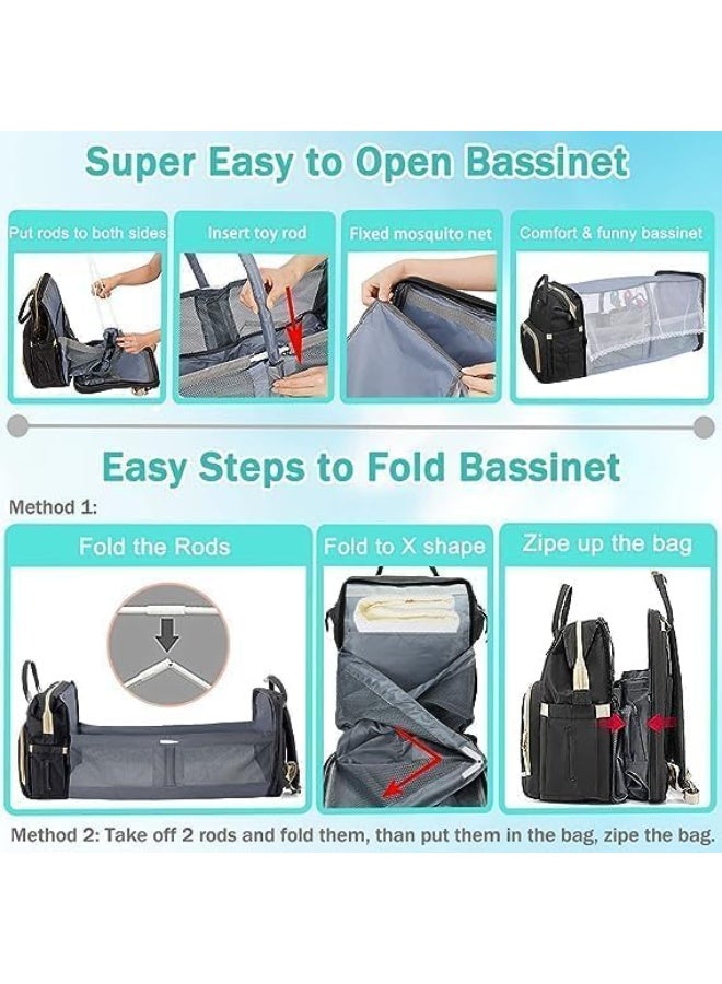 لاند Land Unisex Baby 4-in-1 Diaper Bag Backpack for Babies — Premium Multifunctional Changing Backpack with Built-in USB Charging Port, Portable Changing Station & Toy Bar, Large Organized Compartments, Anti-theft Back Pocket, Water-resistant Fabric, Comfortable Padded Straps — Travel-Ready Baby Bag for Moms & Dads in Saudi Arabia | Black | Ideal for Newborns, Toddlers, Flight & Car Trips, Hospital Visits, Daily Walks, Nursery, Overnight Stays, Gift for New Parents, Spacious & Stylish Organizer for Bottles, Diapers, Wipes, Clothes, Feeding Accessories, Phone Charging On-the-go, Easy Clean Interior, Practical Compartments & Quick-Access Pockets — Land 4-in-1 Diaper Backpack - Image 4