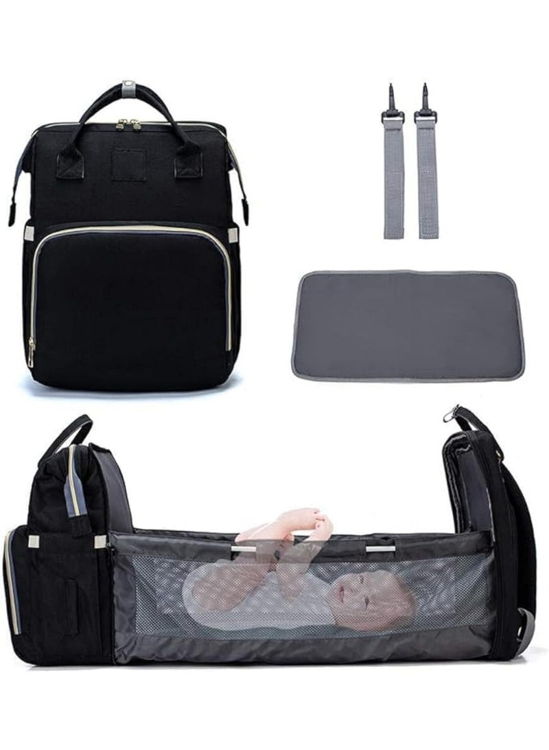 لاند Land Unisex Baby 4-in-1 Diaper Bag Backpack for Babies — Premium Multifunctional Changing Backpack with Built-in USB Charging Port, Portable Changing Station & Toy Bar, Large Organized Compartments, Anti-theft Back Pocket, Water-resistant Fabric, Comfortable Padded Straps — Travel-Ready Baby Bag for Moms & Dads in Saudi Arabia | Black | Ideal for Newborns, Toddlers, Flight & Car Trips, Hospital Visits, Daily Walks, Nursery, Overnight Stays, Gift for New Parents, Spacious & Stylish Organizer for Bottles, Diapers, Wipes, Clothes, Feeding Accessories, Phone Charging On-the-go, Easy Clean Interior, Practical Compartments & Quick-Access Pockets — Land 4-in-1 Diaper Backpack - Image 1