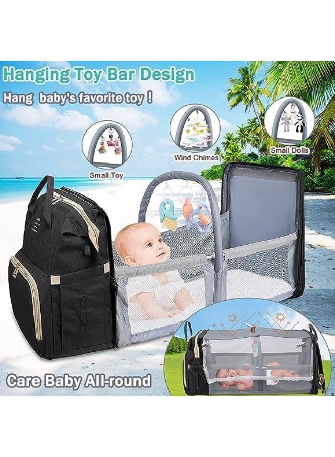لاند Land Unisex Baby 4-in-1 Diaper Bag Backpack for Babies — Premium Multifunctional Changing Backpack with Built-in USB Charging Port, Portable Changing Station & Toy Bar, Large Organized Compartments, Anti-theft Back Pocket, Water-resistant Fabric, Comfortable Padded Straps — Travel-Ready Baby Bag for Moms & Dads in Saudi Arabia | Black | Ideal for Newborns, Toddlers, Flight & Car Trips, Hospital Visits, Daily Walks, Nursery, Overnight Stays, Gift for New Parents, Spacious & Stylish Organizer for Bottles, Diapers, Wipes, Clothes, Feeding Accessories, Phone Charging On-the-go, Easy Clean Interior, Practical Compartments & Quick-Access Pockets — Land 4-in-1 Diaper Backpack - Image 3