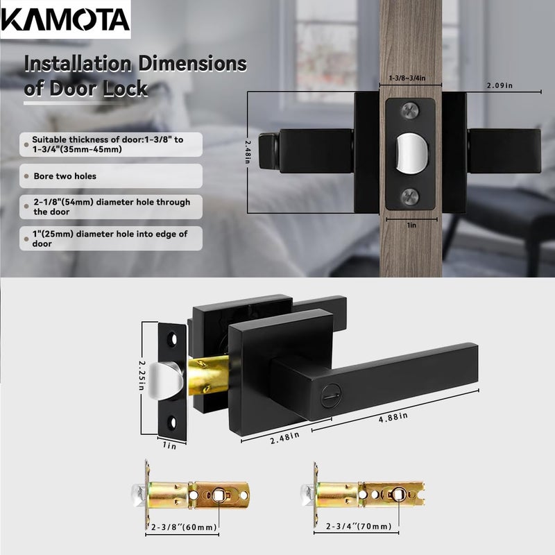 KAMOTA Privacy Door Levers, 5 Pack Matte Black Door Handles Bed and Bath Door Locks Interior Keyless Locksets, Left and Right Hand Reversible - Image 2