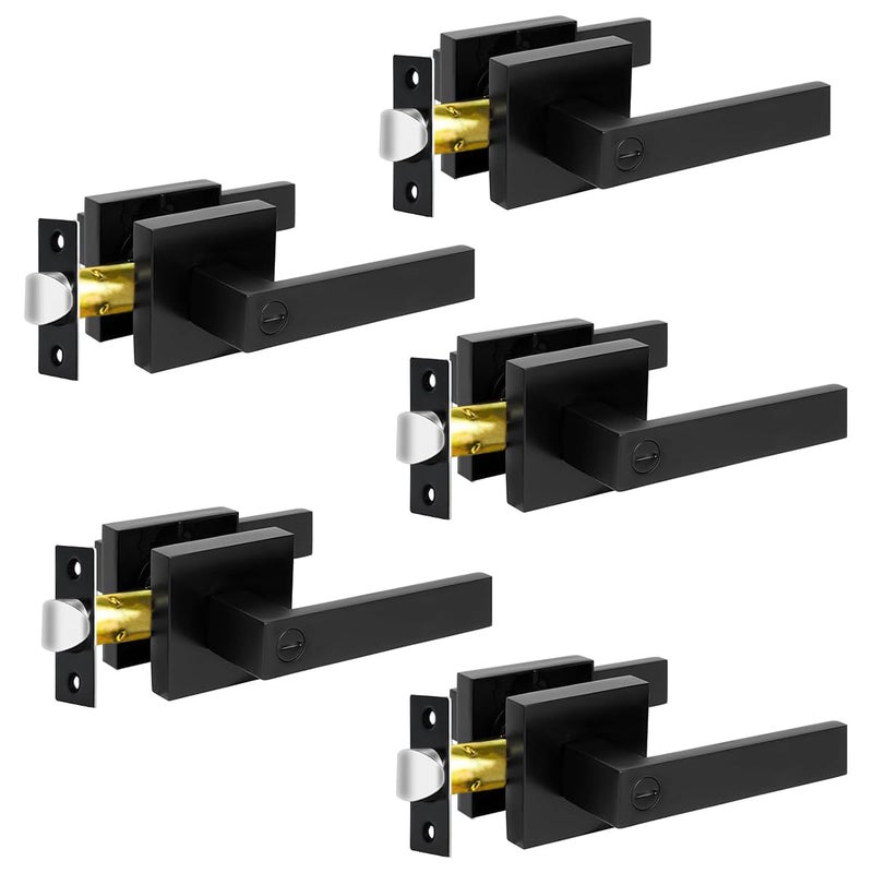 KAMOTA Privacy Door Levers, 5 Pack Matte Black Door Handles Bed and Bath Door Locks Interior Keyless Locksets, Left and Right Hand Reversible - Image 1