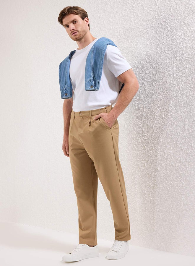 trendyol Beige Wideleg Baggy Comfortable Fit More Sustinable Woven Fabric Trousers - Image 2