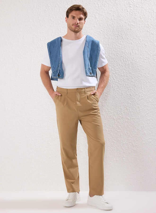 trendyol Beige Wideleg Baggy Comfortable Fit More Sustinable Woven Fabric Trousers - Image 1