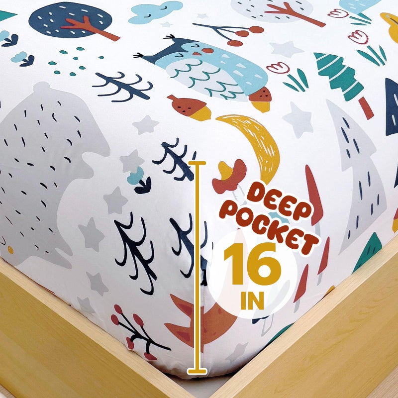 Homilay Full Sheet Set Kids - Cute Fox 4 Pieces Soft Microfiber Cartoon Style Bedsheets for Boys Girls Teens, Oeko TEX, Breathable Deep Pocket Sheets(Forest Animals) - Image 2