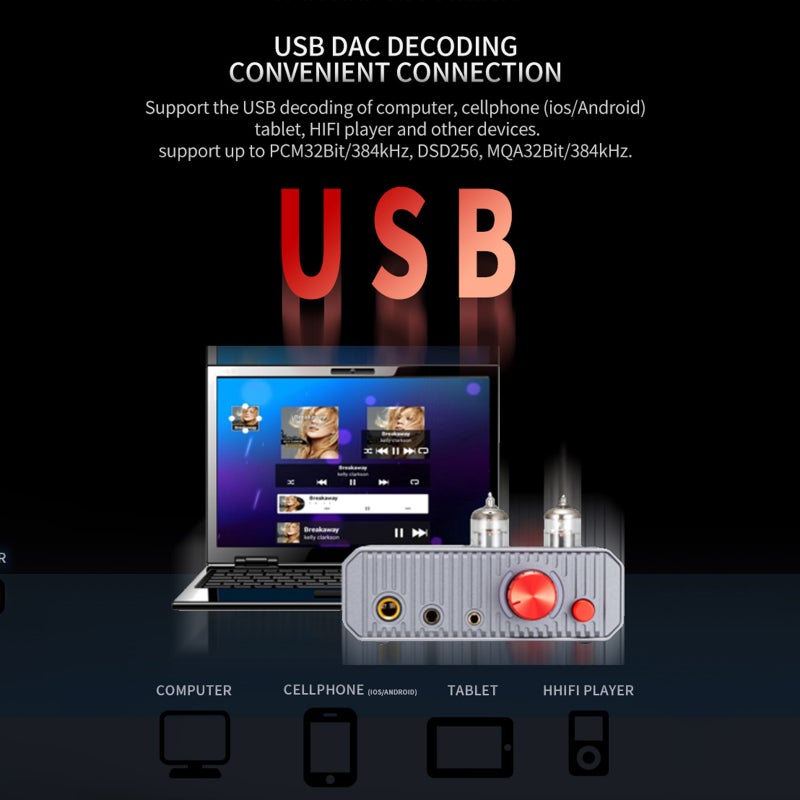 مكبر صوت سماعات الأذن الأنبوبي USB DAC xDuoo MH-02 مع شريحة DAC CS43131، دعم PCM 32 بت/384 كيلوهرتز و DSD256، أنبوبين من النوع 6J1، قوة خرج 1300 ملليواط، إعدادات كسبتين - Image 3