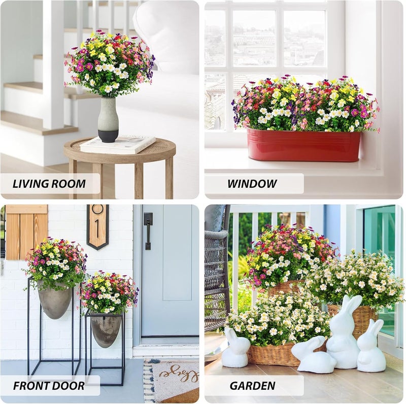 Dekorly Artificial Daisy Flowers Faux Plants Shrubs Plastic Greenery UV Protected for Living Room House Wall Window Porch Office Wedding Decor (Multicolor, Pack of 4,) - Image 5