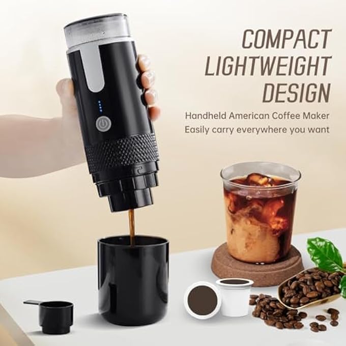 NALACAL ماكينة صنع قهوة إسبريسو محمولة كهربائية للسفر، إصدار غير قابل للتسخين، متوافقة مع كبسولات K Cup، قهوة مطحونة، ماكينة صنع إسبريسو صغيرة الحجم للاستخدام في المكتب والسفر والتخييم والاستخدام في الهواء الطلق - Image 2