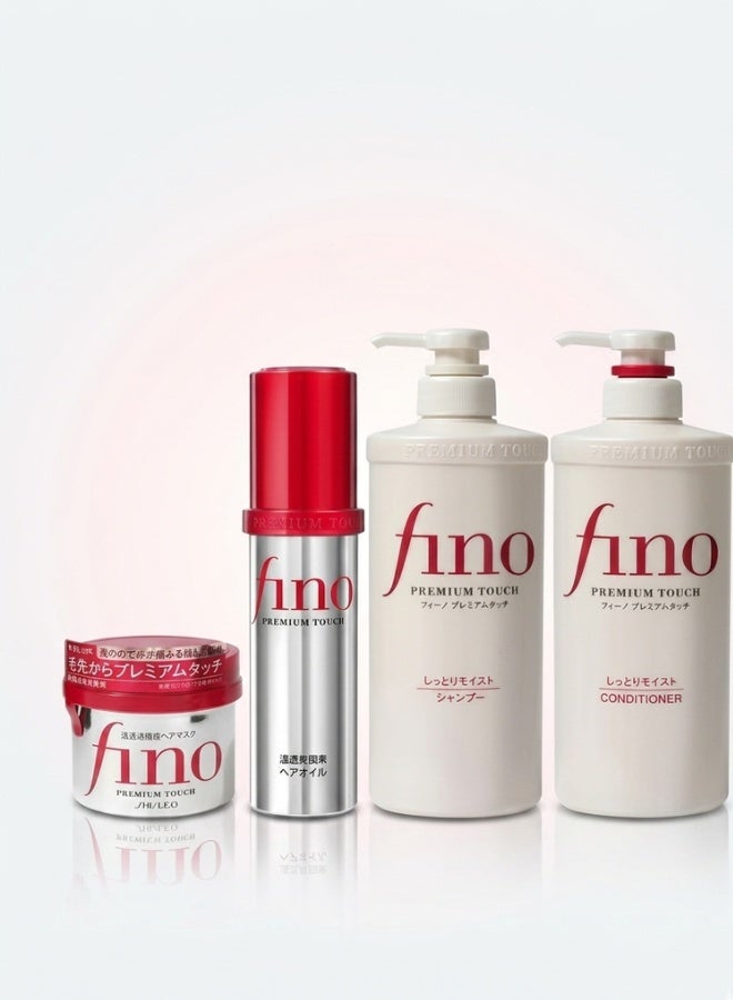 Shiseido 4 IN 1 Combo Fino Premium Touch Moist Shampoo 550 ml Conditioner 550 ml Treatment Mask 230 gm Hair Oil 70 ml Hair Care Set For Dry Hair Damaged Hair Dry Scalp Strengthen Nourish Restore Smooth Shine - Image 1