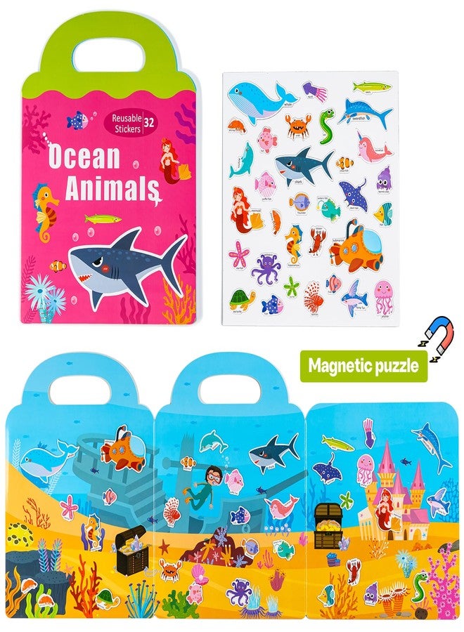 pinkking Magnetic Portable Playboard Ocean Animal Reusable Sticker Book for Toddler, Refrigerator Magnet Educational Learning Toys Travel Stickers Activity Books for Kids Girls Boys Age 3+ Birthday Gifts - Image 1