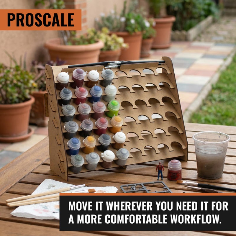 PROSCALE Wall Paint Rack Organizer for Miniatures & Modeling, Vertical Paint Stand with 33mm Pot Holes + Top Brush/Tool Holder, Compatible with Citadel (33mm) - Image 4