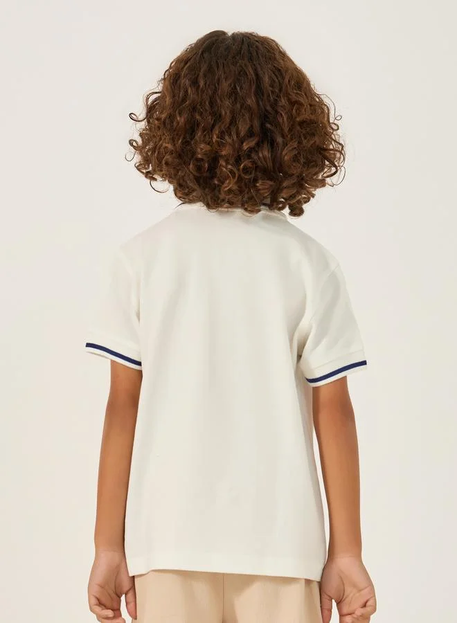 Styli Slogan Print Regular Fit Polo Neck T-Shirt