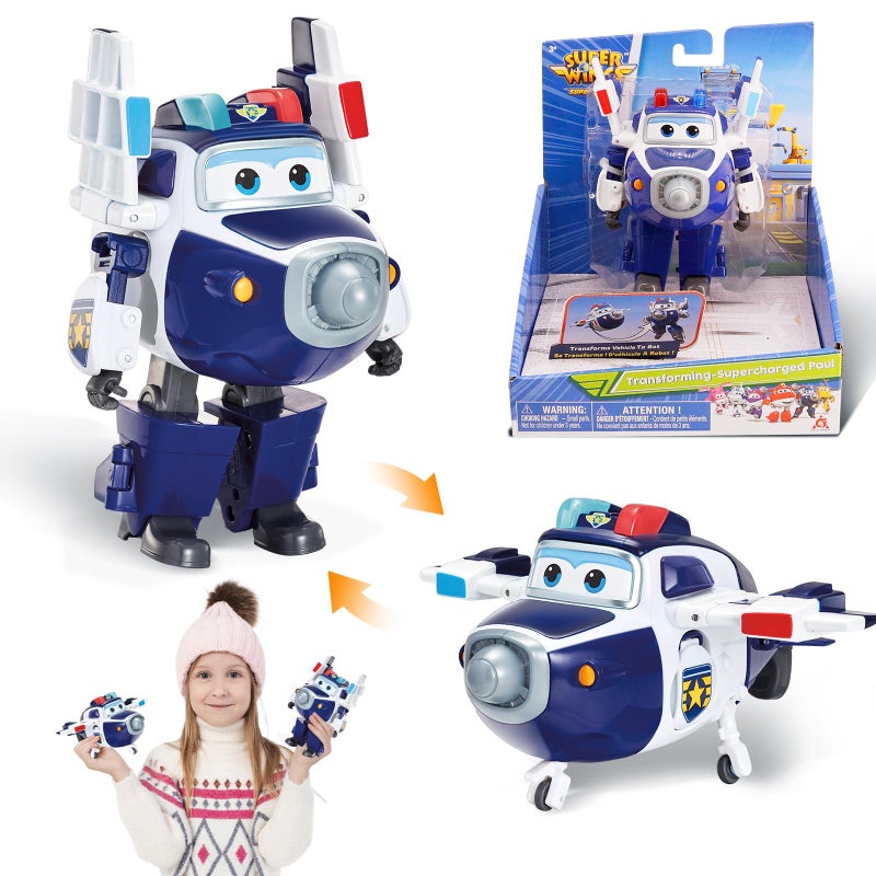 Super Wings 5" Transforming Supercharged Paul Airplane Toys Action Figure, Airplane to Robot in 10 Steps, Toy Plane for 3-5 Year Old Boys & Girls, Birthday Gifts for Preschool Kids - Image 1