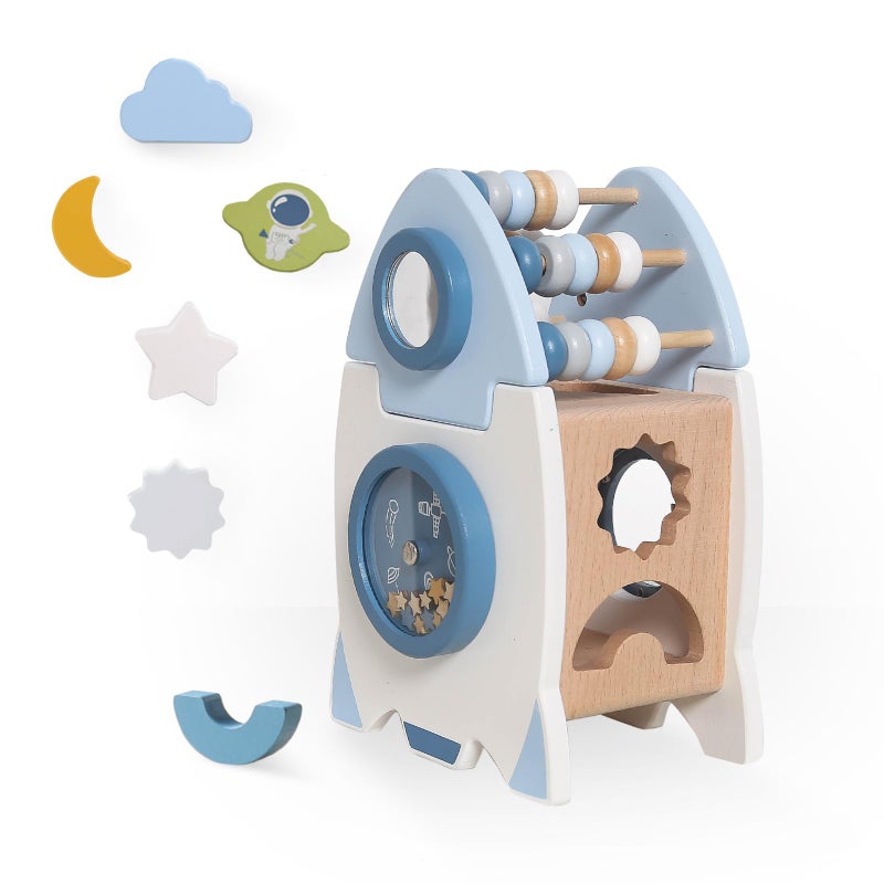 Smartwo Wooden Space Toy for Baby, Montessori Toys for Babies, Toddler Rocket Toy, Sensory Activity Cube Learning Game, 1st Birthday Gift for Boys and Girls - Image 1