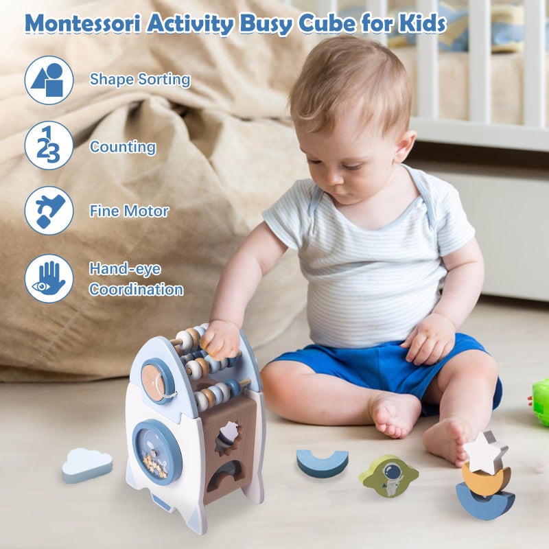 Smartwo Wooden Space Toy for Baby, Montessori Toys for Babies, Toddler Rocket Toy, Sensory Activity Cube Learning Game, 1st Birthday Gift for Boys and Girls - Image 5