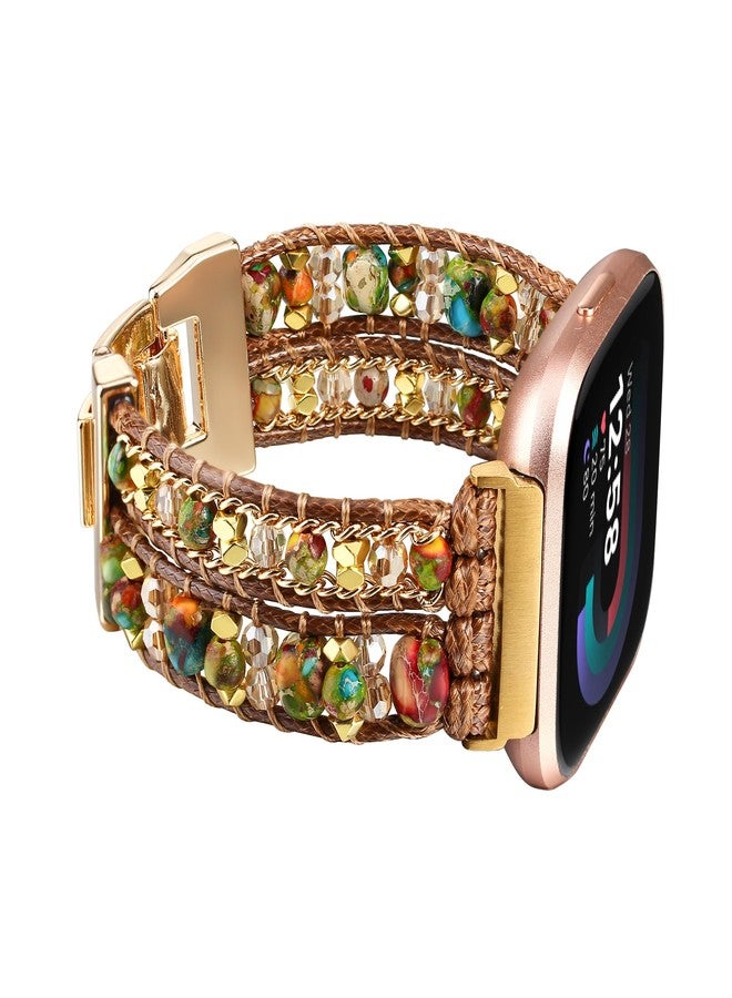 Wingoden Bracelet Bands Compatible with Fitbit Versa 4/3/Sense 2/Sense Band for Women, Leather Beaded Watch Strap Natural Stone Wrap Boho Watch Band for Fitbit Versa 4 Band Replacement, Colorful Beads - Image 1