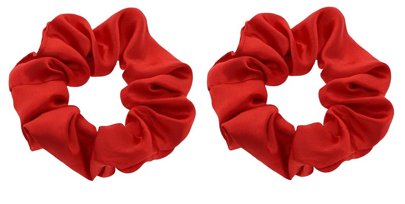 Women Teen Girls Satin Scrunchies Hair Accessories Elastic Hair Ponytail Holder Hair Tie  Set of 2 Red