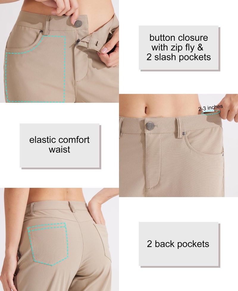 Libin Women's Golf Pants 29" Stretch Straight Leg Work Dress Slacks Office Business Casual Pants for Hiking Travel Lightweight,Khaki 08 - Image 4