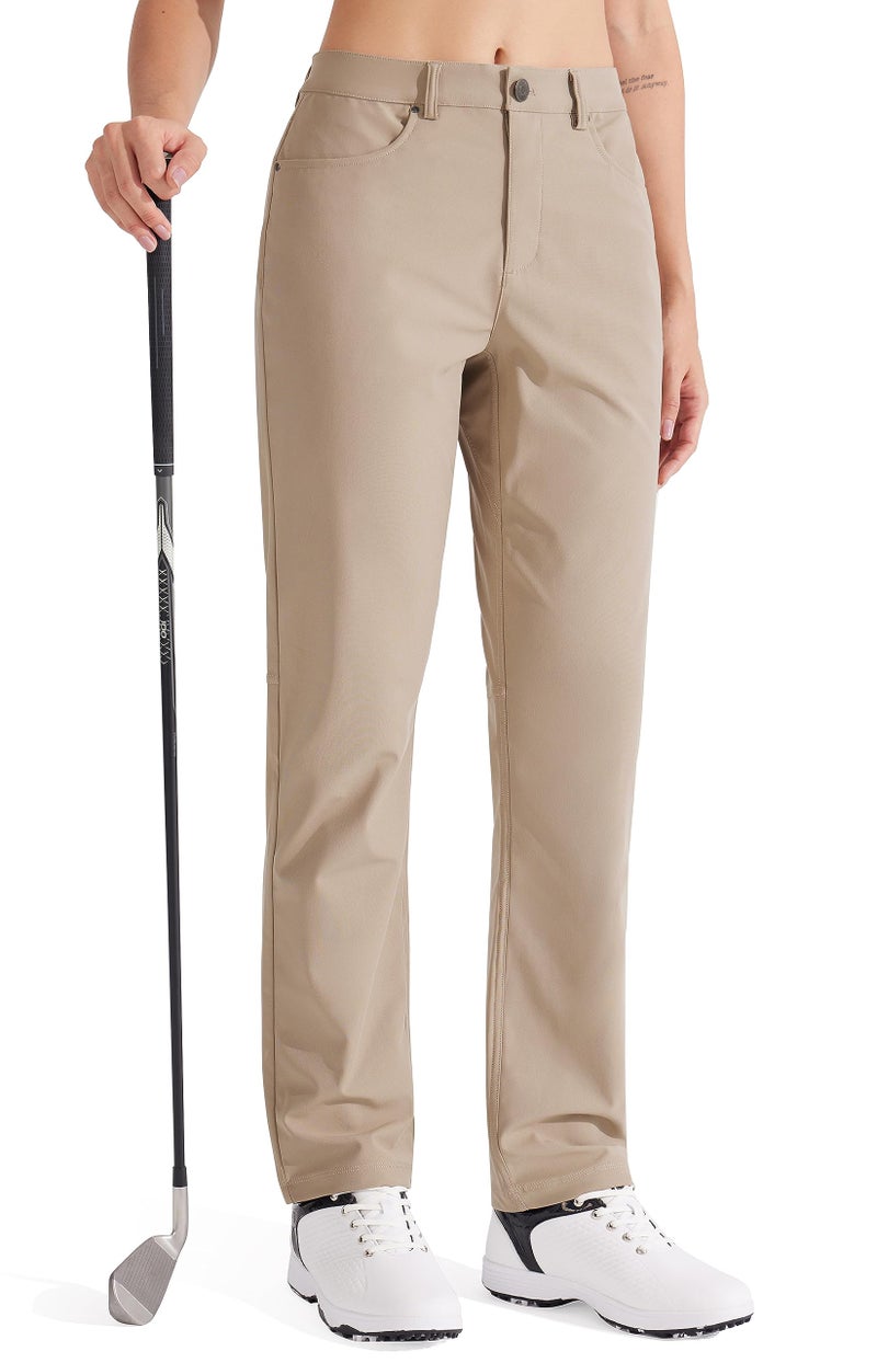Libin Women's Golf Pants 29" Stretch Straight Leg Work Dress Slacks Office Business Casual Pants for Hiking Travel Lightweight,Khaki 08 - Image 1