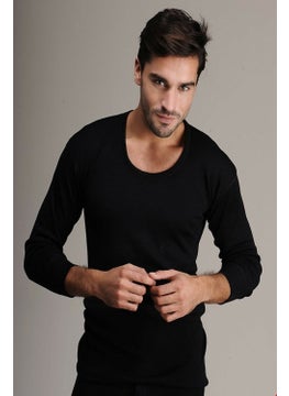 Hasyün 4001&4002 Men's Long Sleeve Thermal Wool Underwear Set-Black  - Image 3