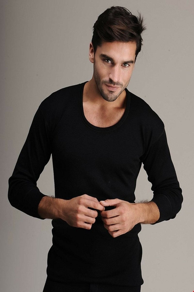 Hasyün 4001&4002 Men's Long Sleeve Thermal Wool Underwear Set-Black  - Image 3