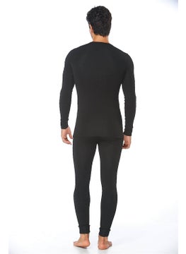 Hasyün 4001&4002 Men's Long Sleeve Thermal Wool Underwear Set-Black  - Image 1