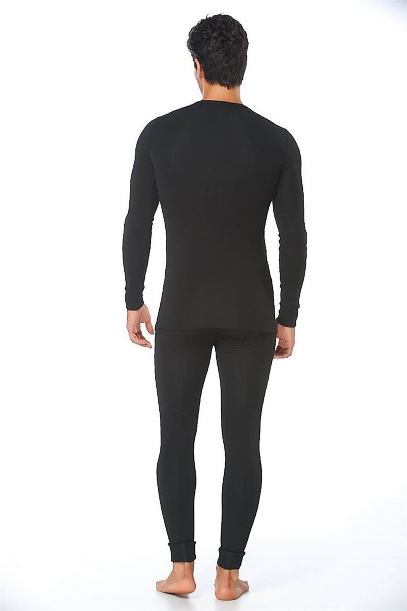 Hasyün 4001&4002 Men's Long Sleeve Thermal Wool Underwear Set-Black  - Image 1