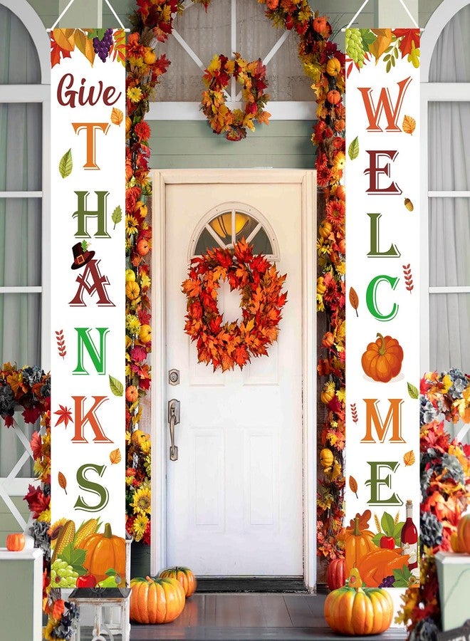 Labrostar Thanksgiving Decorations Indoor Outdoor GIVE THANKS Banner Porch Door Welcome Sign for Home Party Wall Autumn Decor Fall Decorations for Home 72"X12" - Image 1