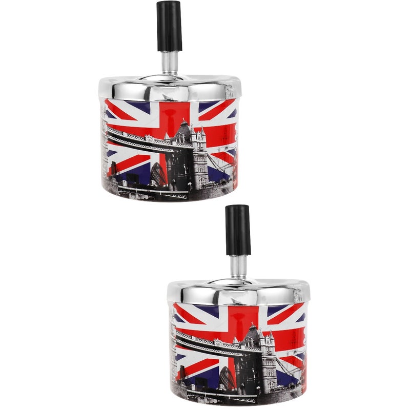 2pcs Home Ashtray Windproof Automatic Extinguishing Ashtray Desktop Tray Souvenir - Image 1
