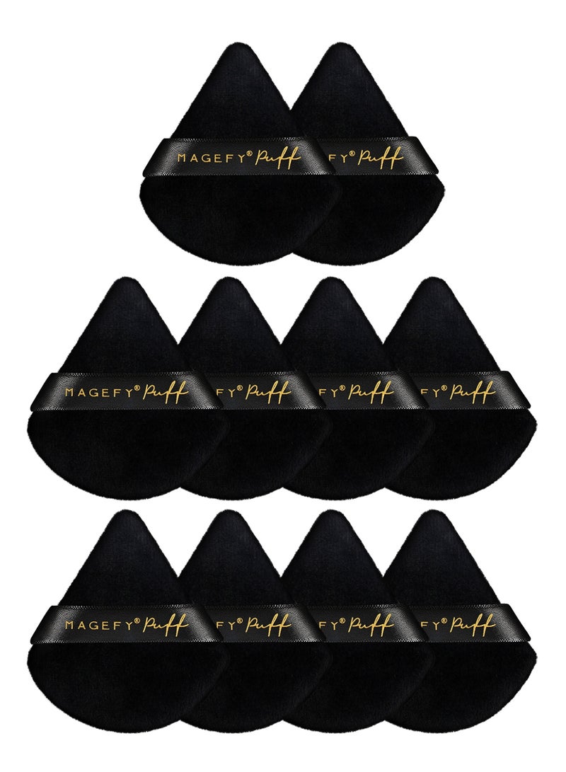 MAGEFY 10-Pieces Triangle Makeup Puff Set - Soft, Reusable Foundation Sponge for Loose Powder, Wet/Dry Use (Black) - Image 1