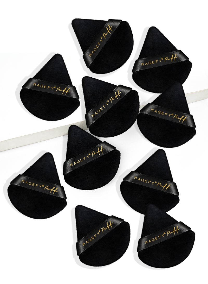 MAGEFY 10-Pieces Triangle Makeup Puff Set - Soft, Reusable Foundation Sponge for Loose Powder, Wet/Dry Use (Black) - Image 2