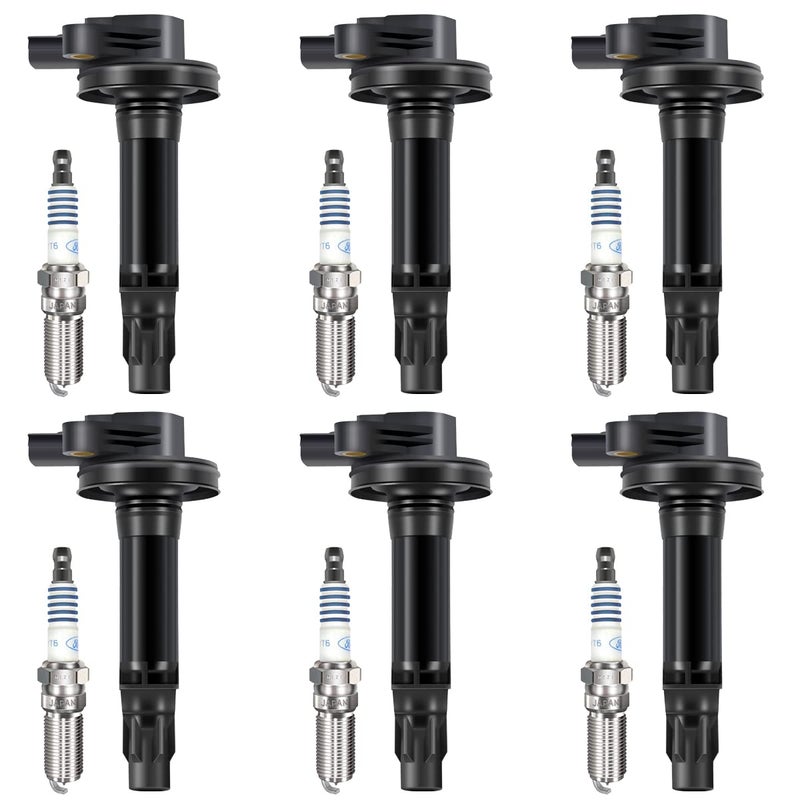 MAS 6Pcs Ignition Coil Pack & 6Pcs Motorcraft Platinum Spark Plug SP520 Compatible with Ford Flex Fusion Lincoln MKS MKZ 3.7 3.5 V6 Replacement for UF553 SP589 - Image 2