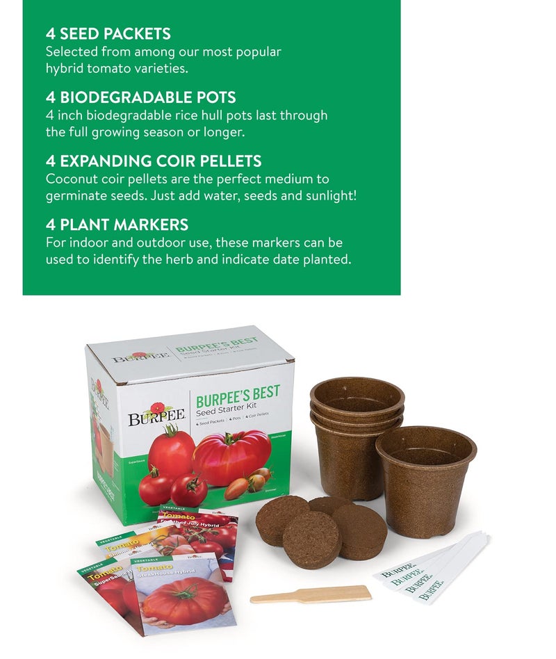 Burpee Burpee Best Starter Kit | SuperSauce, Fourth of July, Shimmer & Steakhouse | 4 Tomato Seed Packets, 4 Pots, 4 Coir Pellets & 4 Plant Markers  - Image 2