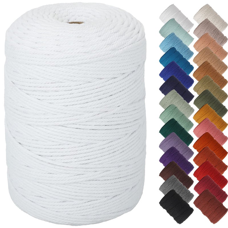 NOANTA White Macrame Cord 3mm x 328yards Colored Macrame Rope Cotton Rope Macrame Yarn Colorful Cotton Craft Cord for Wall Hanging Plant Hangers Crafts Knitting - Image 3
