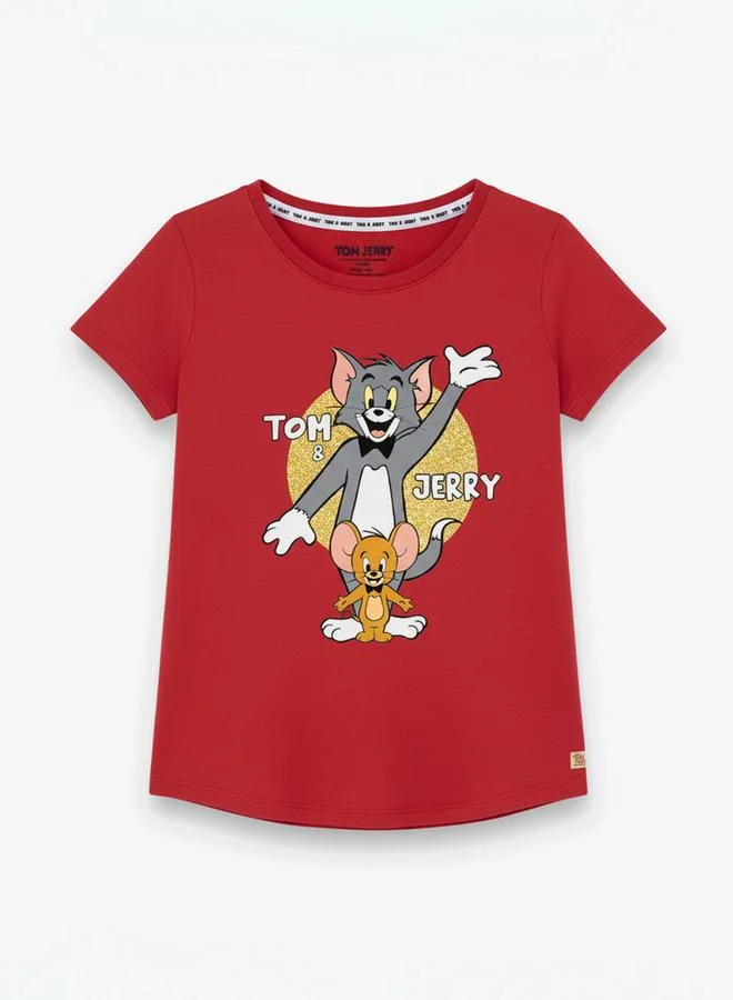 Tom And Jerry Graphic Print Round Neck Fashion T-shirt