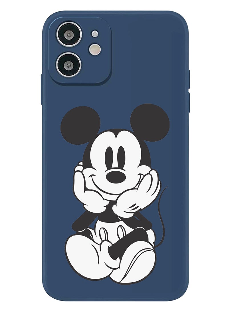 Theodor Protective Slim Fit Case Liquid Silicone Cover with Full Body Protection Anti-Scratch Shockproof Case For iPhone 12 Blue  - Mickey sitting - Image 1