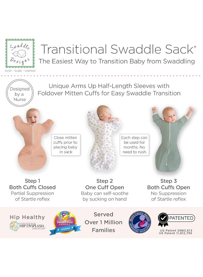 SwaddleDesigns SwaddleDesigns Transitional Swaddle Sack with Arms Up Half-Length Sleeves and Mitten Cuffs, Small, 0-3 Months, 6-14 lbs, Watercolor Peachy Pink Floral  - Image 3