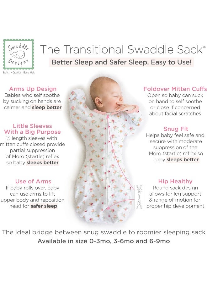 SwaddleDesigns SwaddleDesigns Transitional Swaddle Sack with Arms Up Half-Length Sleeves and Mitten Cuffs, Small, 0-3 Months, 6-14 lbs, Watercolor Peachy Pink Floral  - Image 2