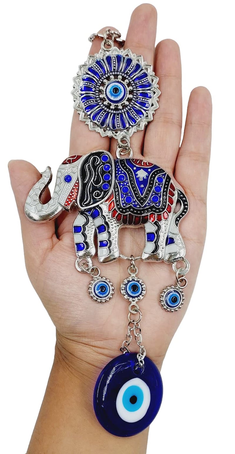 ARTISKRITI Elephant Evil Eye Hanging Home Wall Hanging Decorative Items Nazar Battu for Home Protection, Good Luck Charm and Prosperity, Elephant (Meenakari Elephant) - Image 1