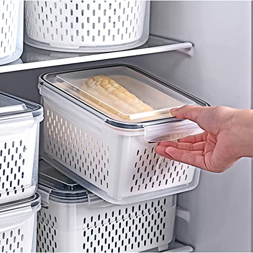 Ronanemon 3Pack Fridge Food Storage Container Set with Lids with Strainer,Plastic Fresh Produce Saver Vegetable Fruit Meat Storage Organization, BPA-Free Plastic Produce Keepers(3.15L+1.7L+0.8L) - Image 2