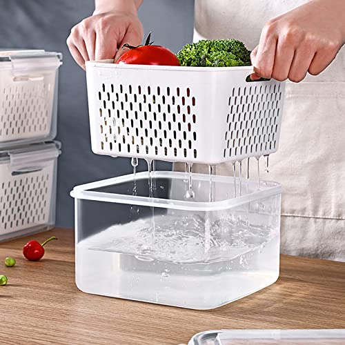 Ronanemon 3Pack Fridge Food Storage Container Set with Lids with Strainer,Plastic Fresh Produce Saver Vegetable Fruit Meat Storage Organization, BPA-Free Plastic Produce Keepers(3.15L+1.7L+0.8L) - Image 3