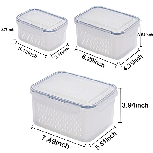 Ronanemon 3Pack Fridge Food Storage Container Set with Lids with Strainer,Plastic Fresh Produce Saver Vegetable Fruit Meat Storage Organization, BPA-Free Plastic Produce Keepers(3.15L+1.7L+0.8L) - Image 4