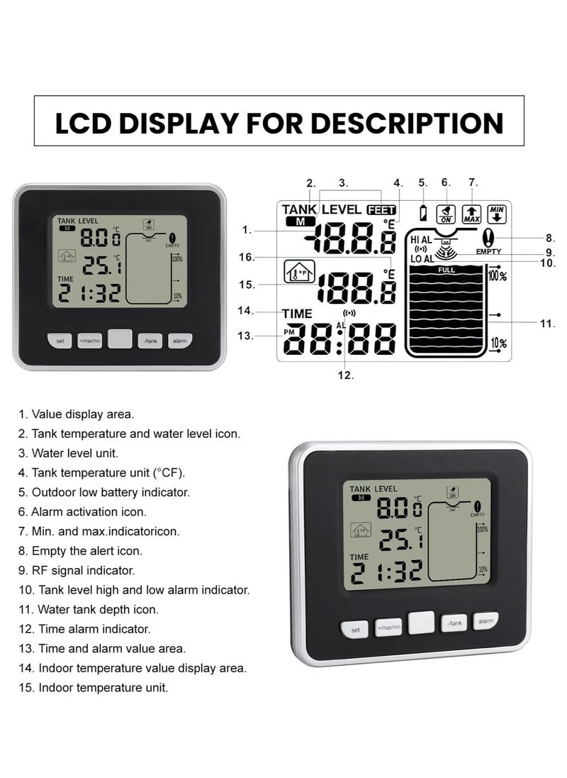 erorex - Ultrasonic Level Gauge Water Level Sensor Transmitter Water Tank Liquid Depth Level Meter With Lcd Digital Display Supports Tank Liquid Level High Low Alarm Tank Liquid Empty Alert - Image 1