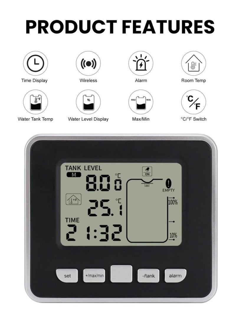 erorex - Ultrasonic Level Gauge Water Level Sensor Transmitter Water Tank Liquid Depth Level Meter With Lcd Digital Display Supports Tank Liquid Level High Low Alarm Tank Liquid Empty Alert - Image 1