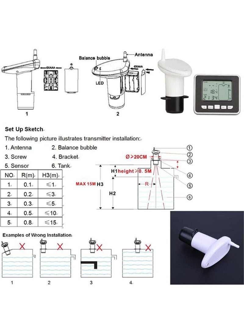 erorex - Ultrasonic Level Gauge Water Level Sensor Transmitter Water Tank Liquid Depth Level Meter With Lcd Digital Display Supports Tank Liquid Level High Low Alarm Tank Liquid Empty Alert - Image 1