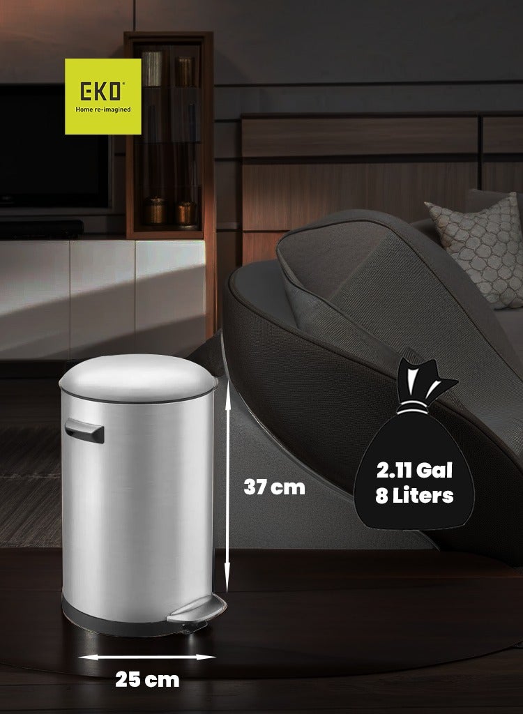 EKO BELLE SERIES | Brushed Stainless Steel Finish | Soft-Closing | Fingerprint-Resistant | Deluxe Pedal Trash & Garbage Bin | Multiple Sizes ( 5 - 30 L) To Suit Different Places - Image 3