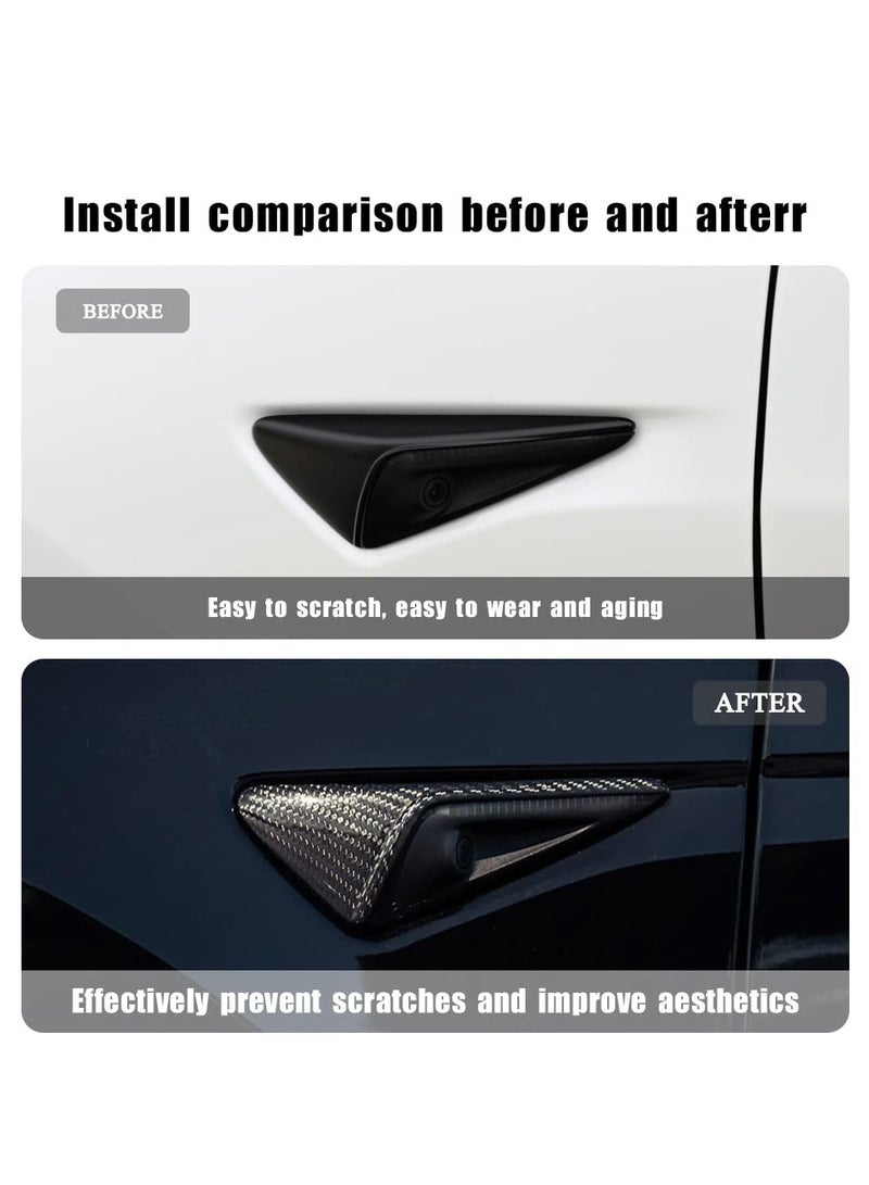 Tesla Model 3  Y Turn Signal Side Camera Protection Cover - 2PCS Real 3K Glossy Dry Carbon Fiber Accessories for Enhanced Durability and Style. - Image 2