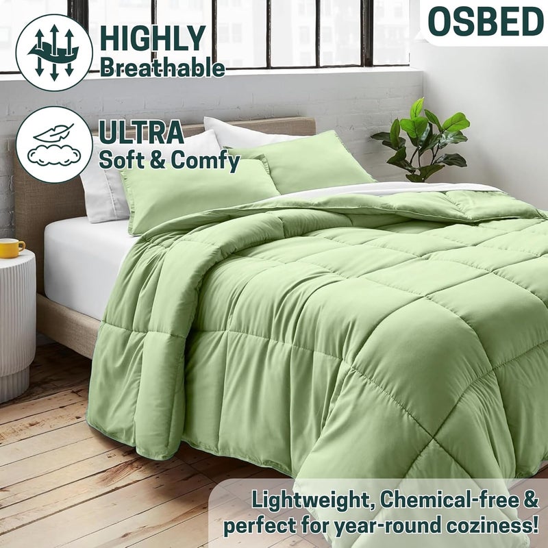OSBED Lightweight & Soft Down Alternative Bed Comforter - Reversible Cooling Duvet Insert (Sage Green, 220 x 240cm) - Image 3