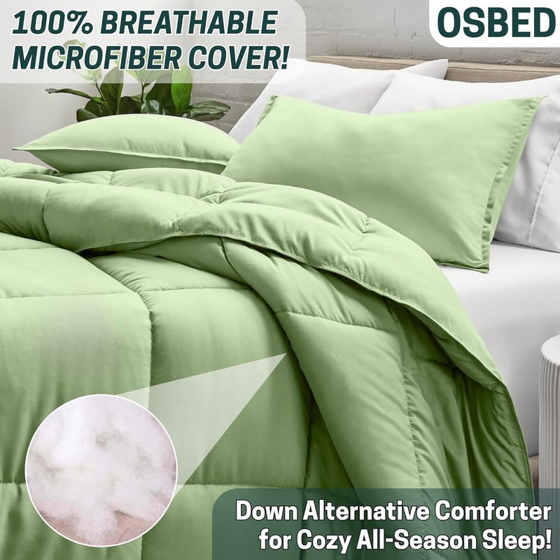 OSBED Lightweight & Soft Down Alternative Bed Comforter - Reversible Cooling Duvet Insert (Sage Green, 220 x 240cm) - Image 4