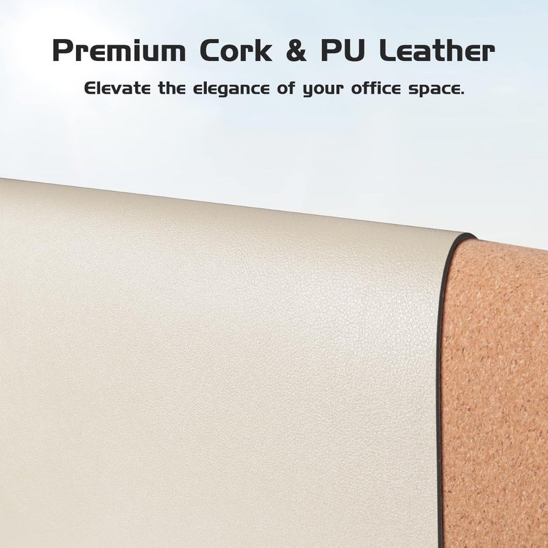 Aothia Dual-Sided Desk Mat - Natural Cork & Leather Desk Protector, Large Mouse Pad, Waterproof Blotter, Writing Pad for Office/Home, Beige (25.6"x13.7") - Image 3